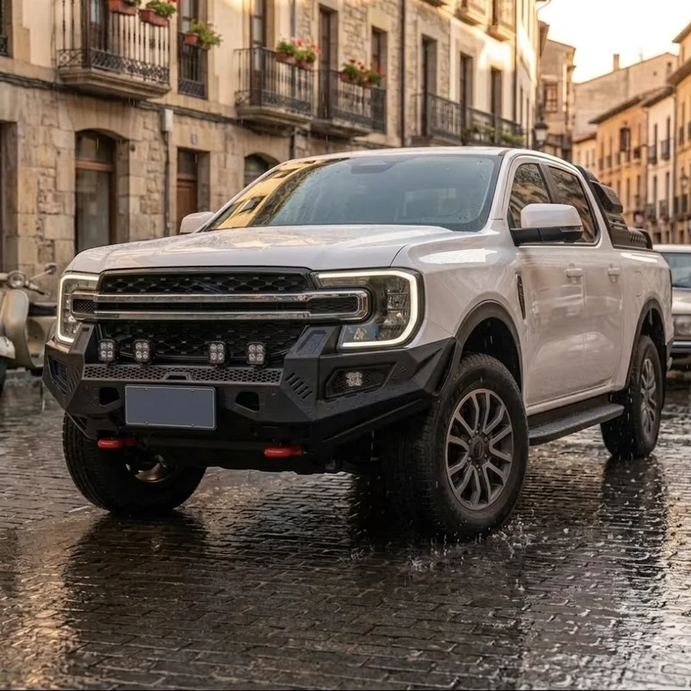 Off Road Style Black Steel Matte Finish Front Bumper For 2023 For For Pickup With Round Center Opening Mesh Insert