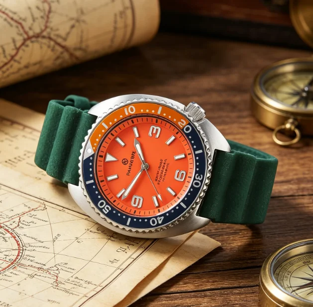 PARNSRPE Diver Men's Automatic Mechanical Watch Watch Orange Dial Sapphire Glass Japan NH35 Movement 45mm
