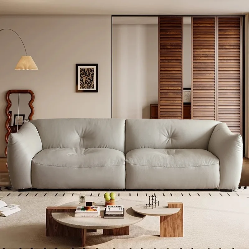 First layer cowhide sofa glutinous rice cake modern minimalist high backrest small apartment living room
