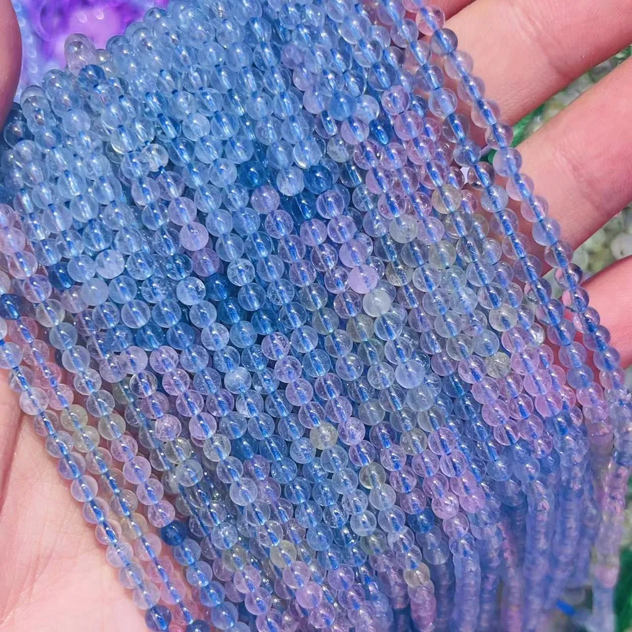 Free Shipping Aquamarine Natural Stone Colorful Blue-pink Aeroides 4MM Beads Gemstone For Jewelry Making DIY Charm Bracelets