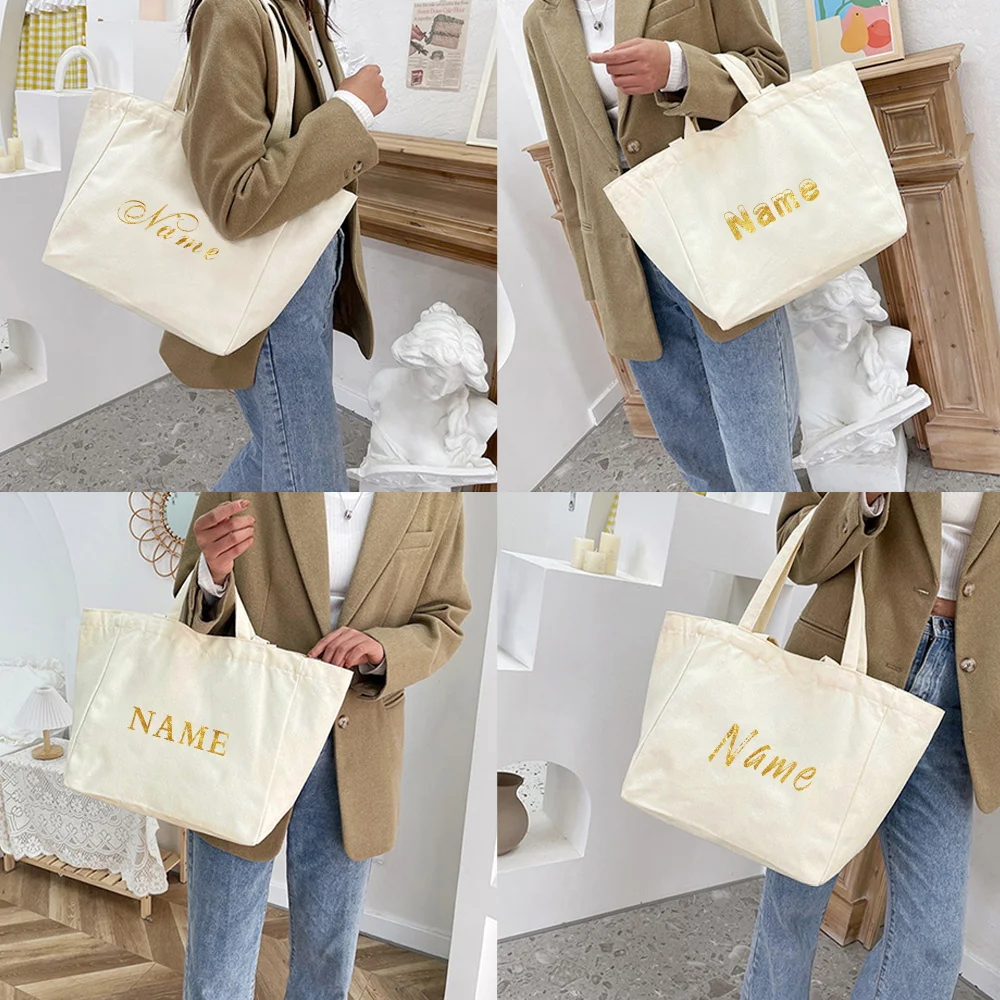 Reusable Shopping Bag Custom Personalized Name Handbags Eco-Friendly Tote Pouch Large-capacity Shoulder Bag Travel Grocery Bag