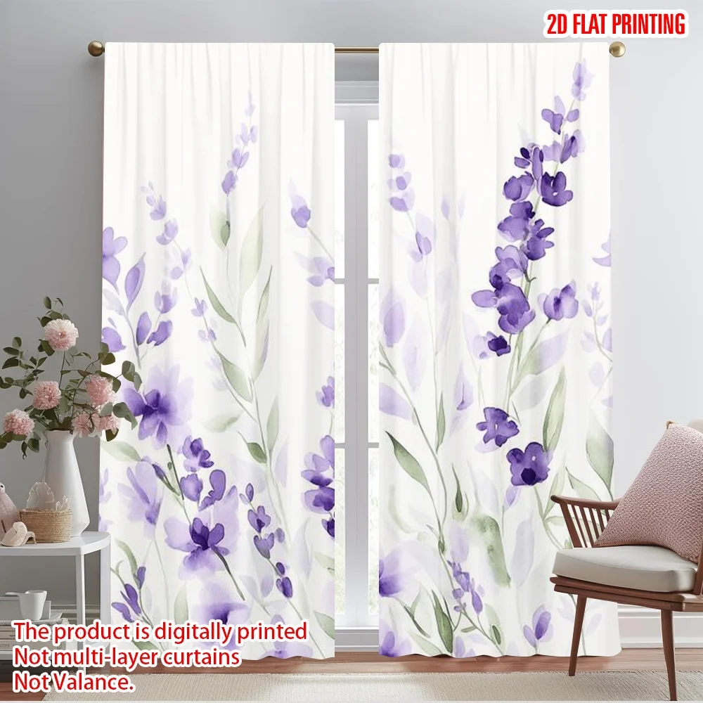 2pcs,2D plane printing Curtains Roller Blinds Lavender Blooms Polyester Woven (without rod) Art Deco Festive Use for Bedroom &