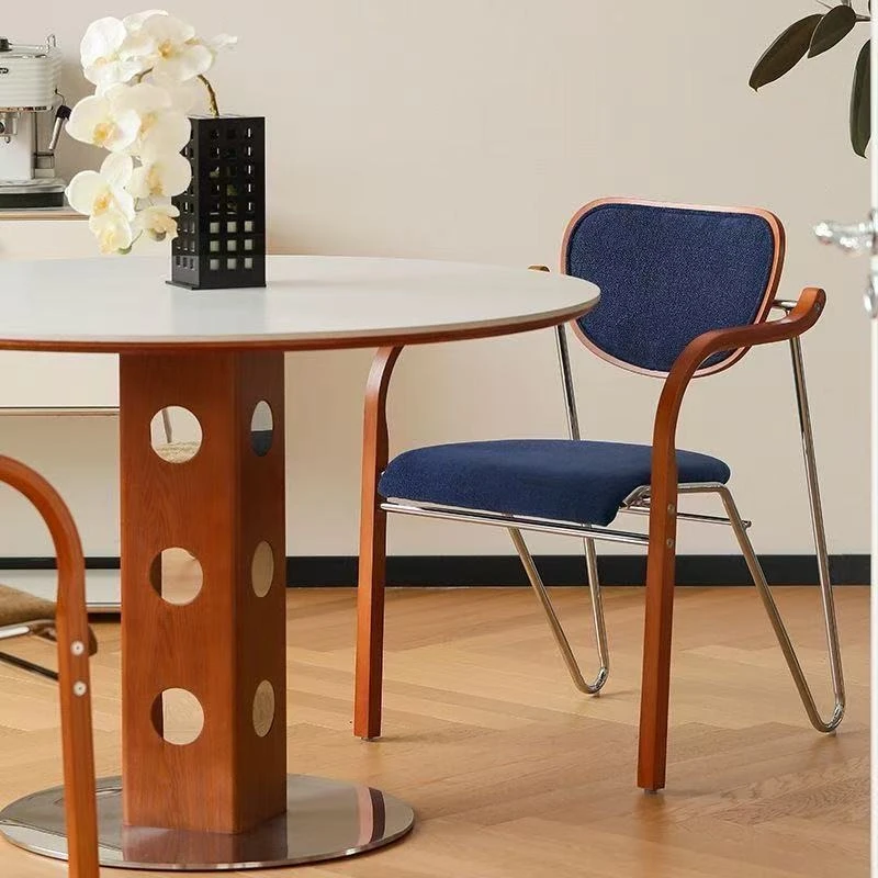 Medieval dining chair light luxury high-end home designer chair solid wood armrest soft bag simple casual backrest stool