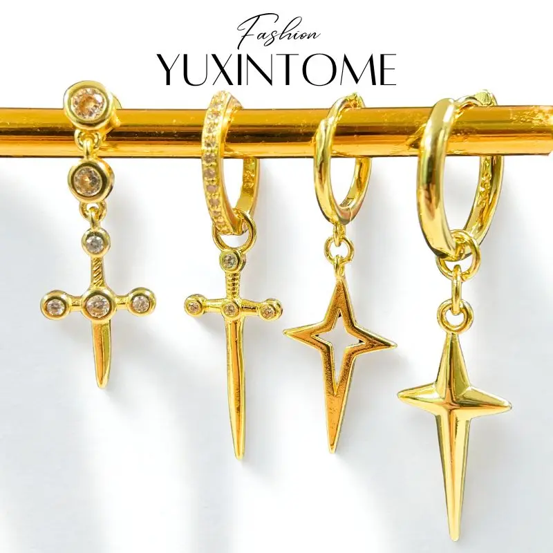 

925 Sterling Silver Needle White Zircon Cross Pendant Earrings Punk Cross Piercing Hoop Earings For Women Fashion Jewelry
