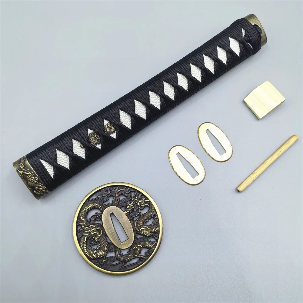 Nice A Set Carved Dragon Alloy Tsuba Fuchi Kashira Tsuka Handle Brass Habaki Seppas Fittings F Japanese Sword Katana Accessories