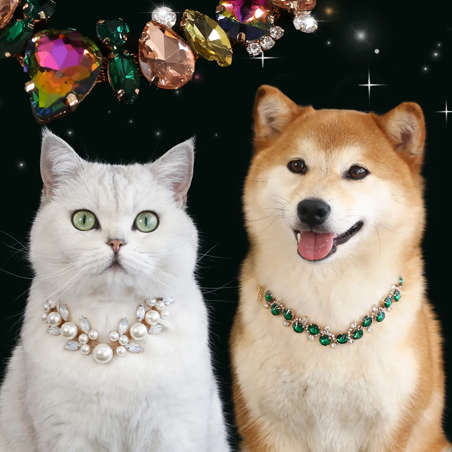 Pet Dog Wedding Pearls Collar Jeweled Cat Collar Studded Glinting Rhinestones Wedding Necklace Costume Accessories Photo Props