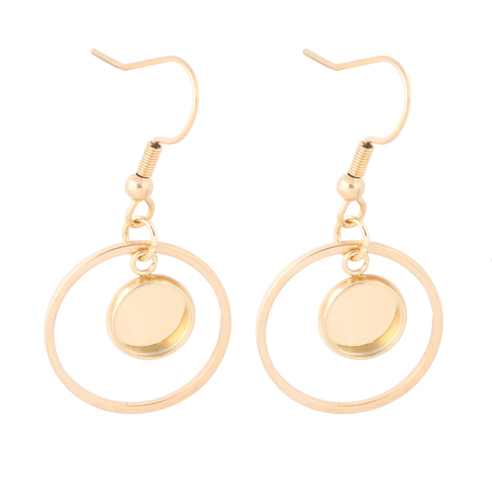 6pcs Stainless Steel Gold Plated Fitting 8mm Cabochon Earring Blanks With Circle Frame Diy Base Bezel Settings For Earrings