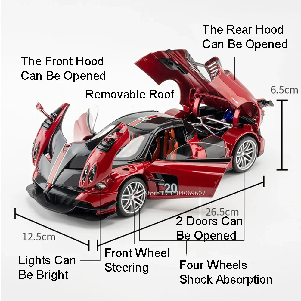 1:18 Pagani Huayra Roadster BC Car Toys Alloy Diecast Models Doors Opened Shock Absorption Collection Racing Vehicle for Boys