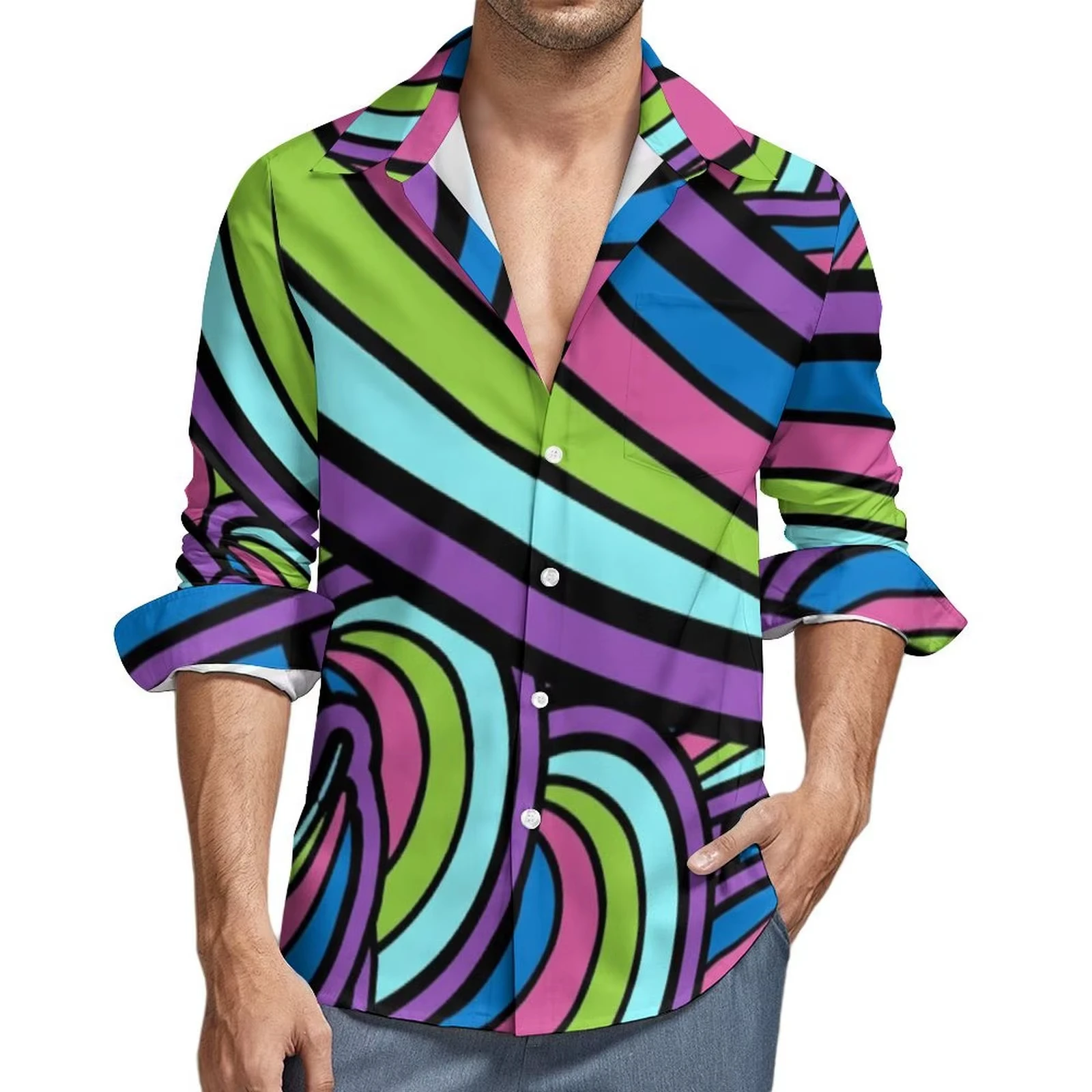 

Men's Fall Shirts Casual Shirts Trendy 3D Digital Print Printed Long Sleeve Tops Men's Prom Cardigan Shirt