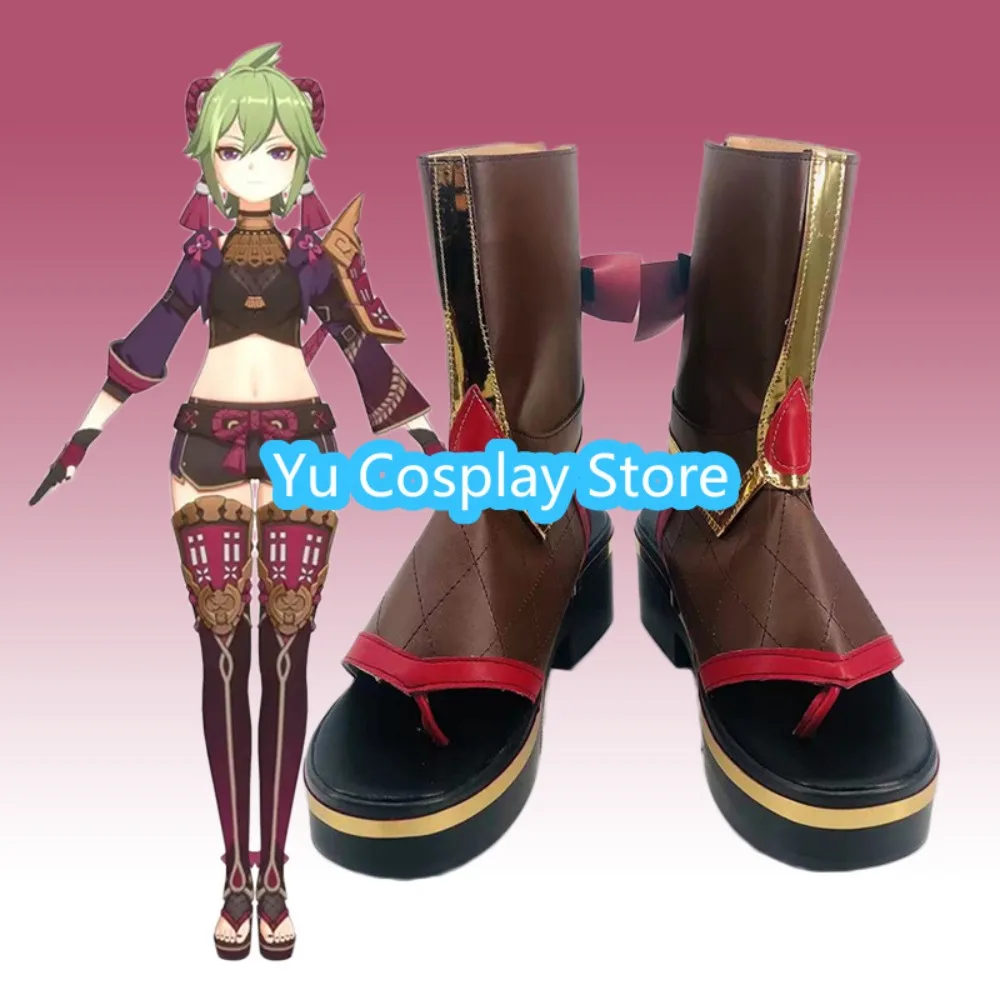 Yu-zapatos de Cosplay Genshin Impact Kuki Shinobu, zapatos de Cosplay de Anime, botas, accesorios de disfraces de Halloween