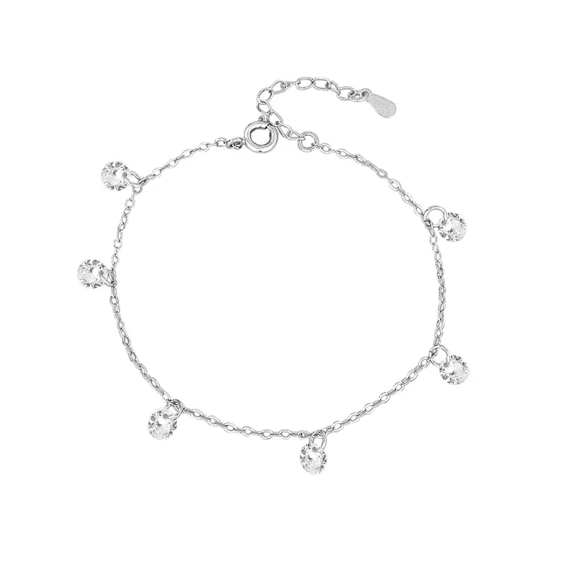 Sterling Silver Color Bracelets for Women Zircon Charm Hand Chain Link Orignal Fashion Jewelry With Stamp