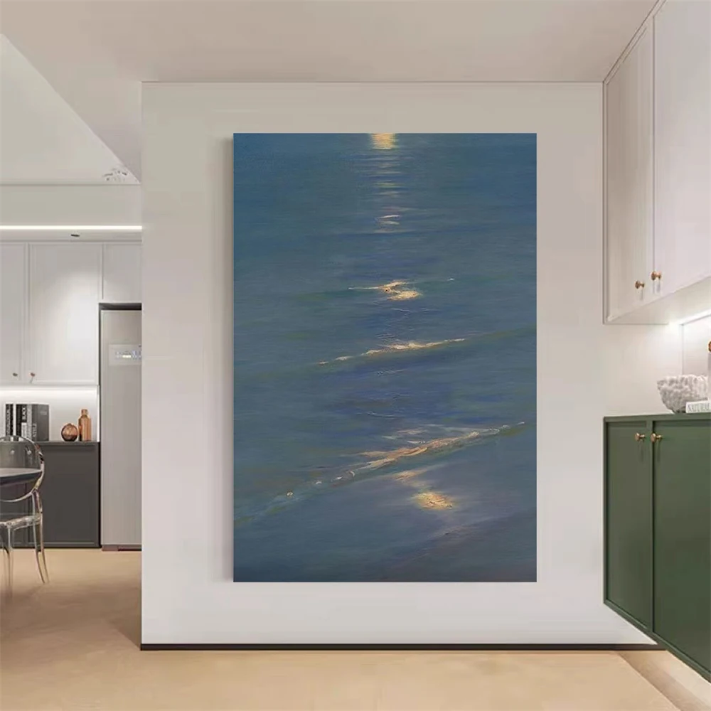 100% Hand-Painted Oil Painting Abstract Blue Dandelion Floral Wall Art Living Room Bedroom Bedside Mural Home Decor Artwork