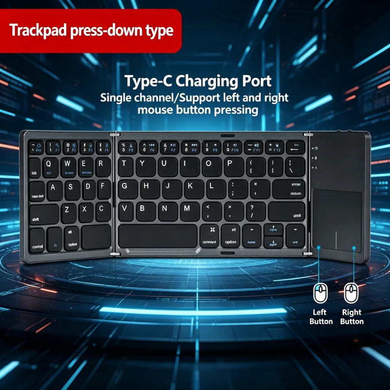 New Foldable Bluetooth Keyboard with Touchpad, Ultra-Thin Portable Wireless Keyboard for Tablet/Phone/Laptop
