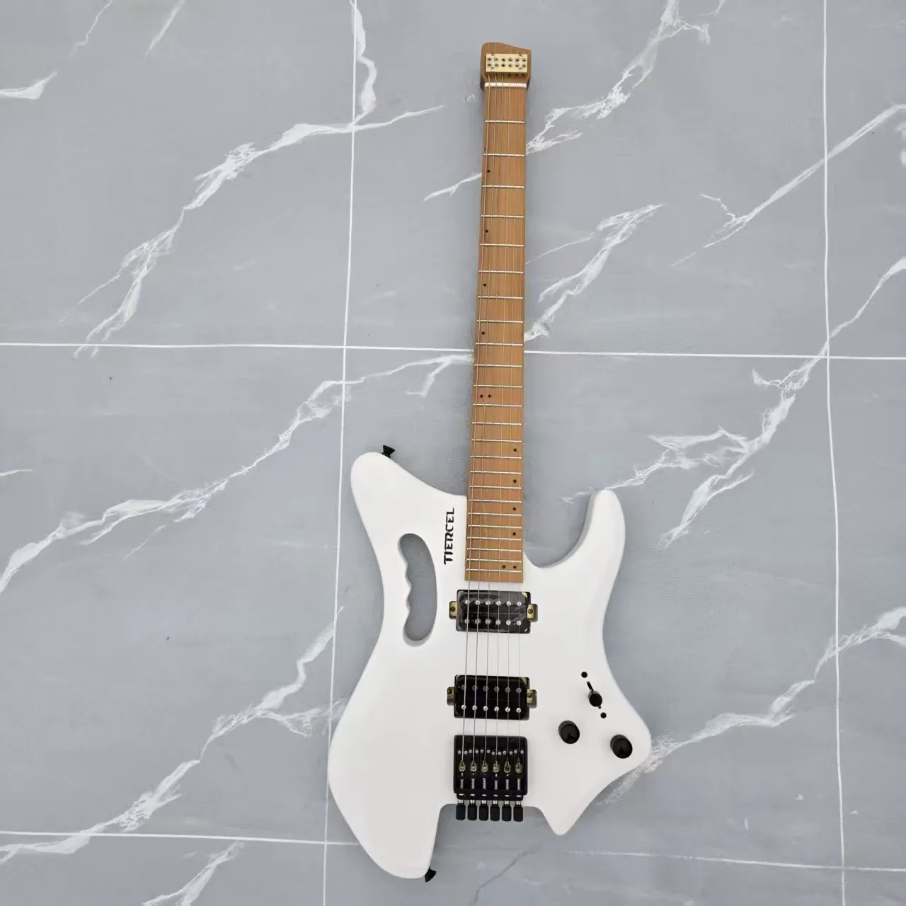 High end headless electric guitar six string white lightweight