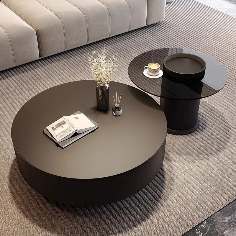 Italian minimalist light luxury rock slab coffee table, small apartment round storage tea table combination