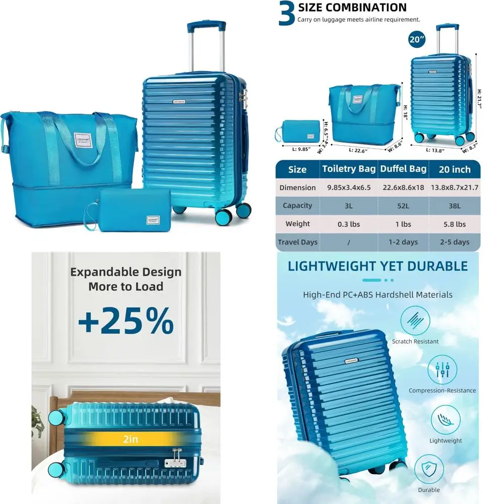 

Расширяемый 20-дюймовый чемодан с твердой поверхностью и замком TSA, легкий ПК + АБС-пластик, одобренный авиакомпанией, ручная кладь, дорожная сумка лаванды