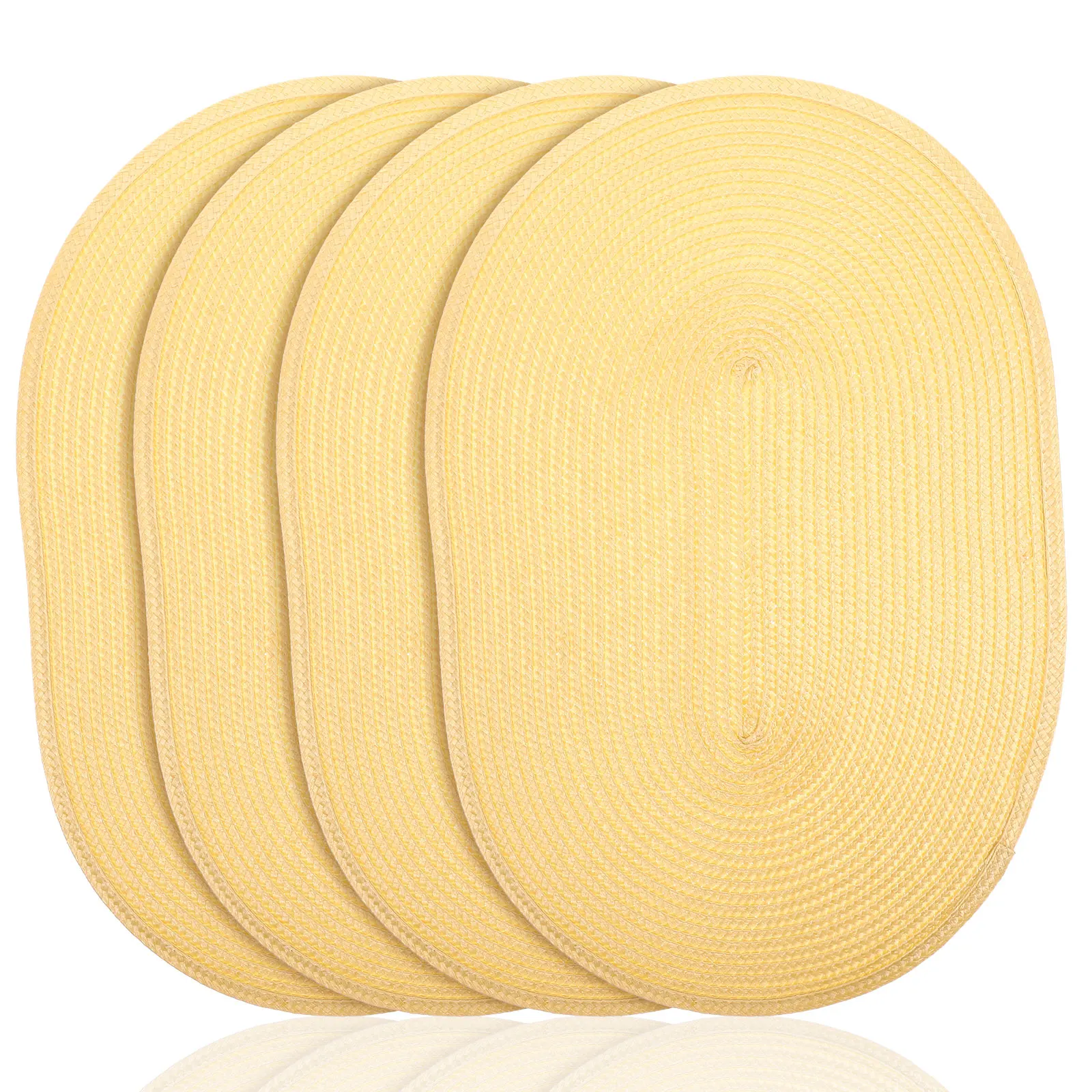 

4pcs Beige Placemats Set Dining Table Decorative Woven Anti Slip Heat Resistant Large Cutlery Mat Household Use
