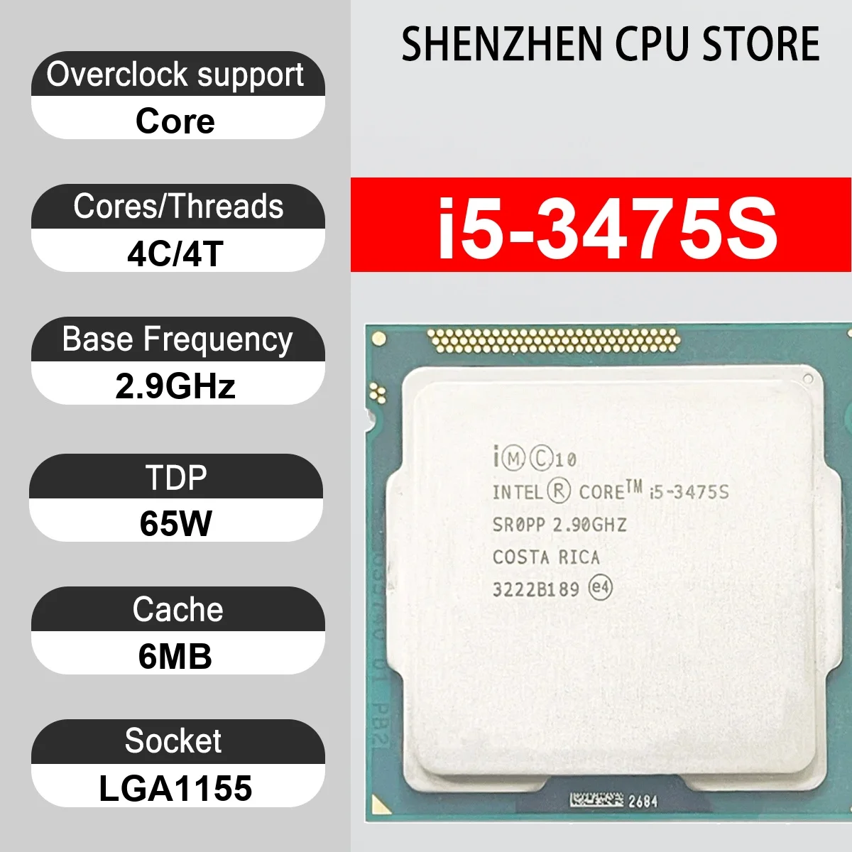 Intel Core i5-3475S 4 Core 4 Thread 2.9GHz 65W 6MB Cache 22nm LGA1155 SR0QE DDR3-1600 Mhz Ivy Bridge HD Graphics 4000
