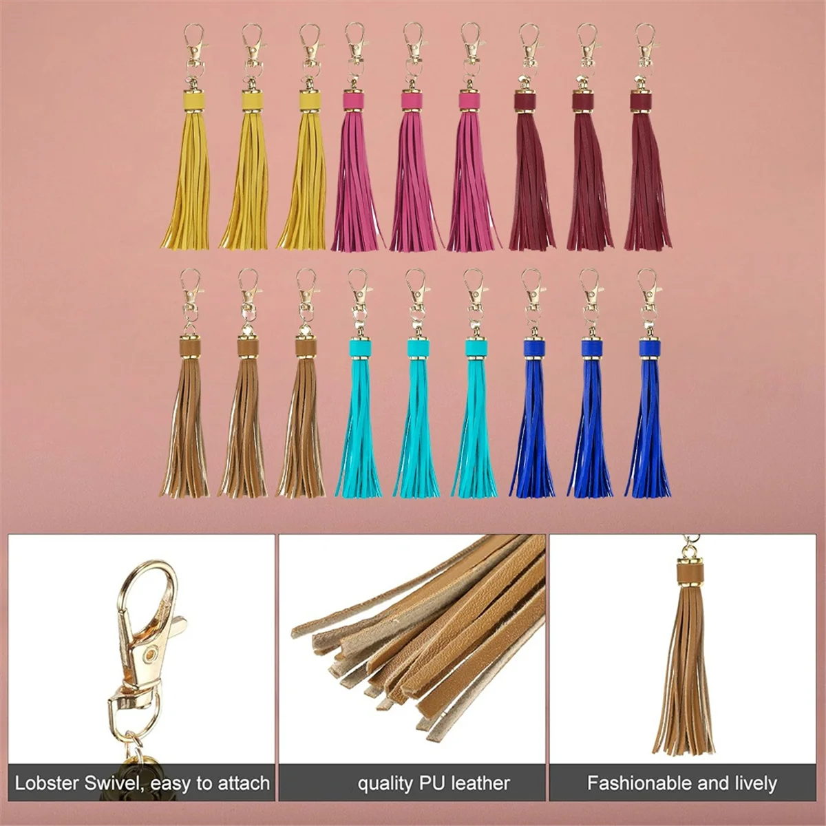 18pcs PU Leather Tassels, 5.9 Inch Keychain Tassel Charm with Lobster Swivel for Jewelry Making, Handbag