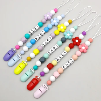 새로운 아기 젖꼭지 클립 맞춤 이름 실리콘 꽃 Teether 더미 젖꼭지 홀더 클립 체인 젖니가 남 장난감 안티 드롭 체인