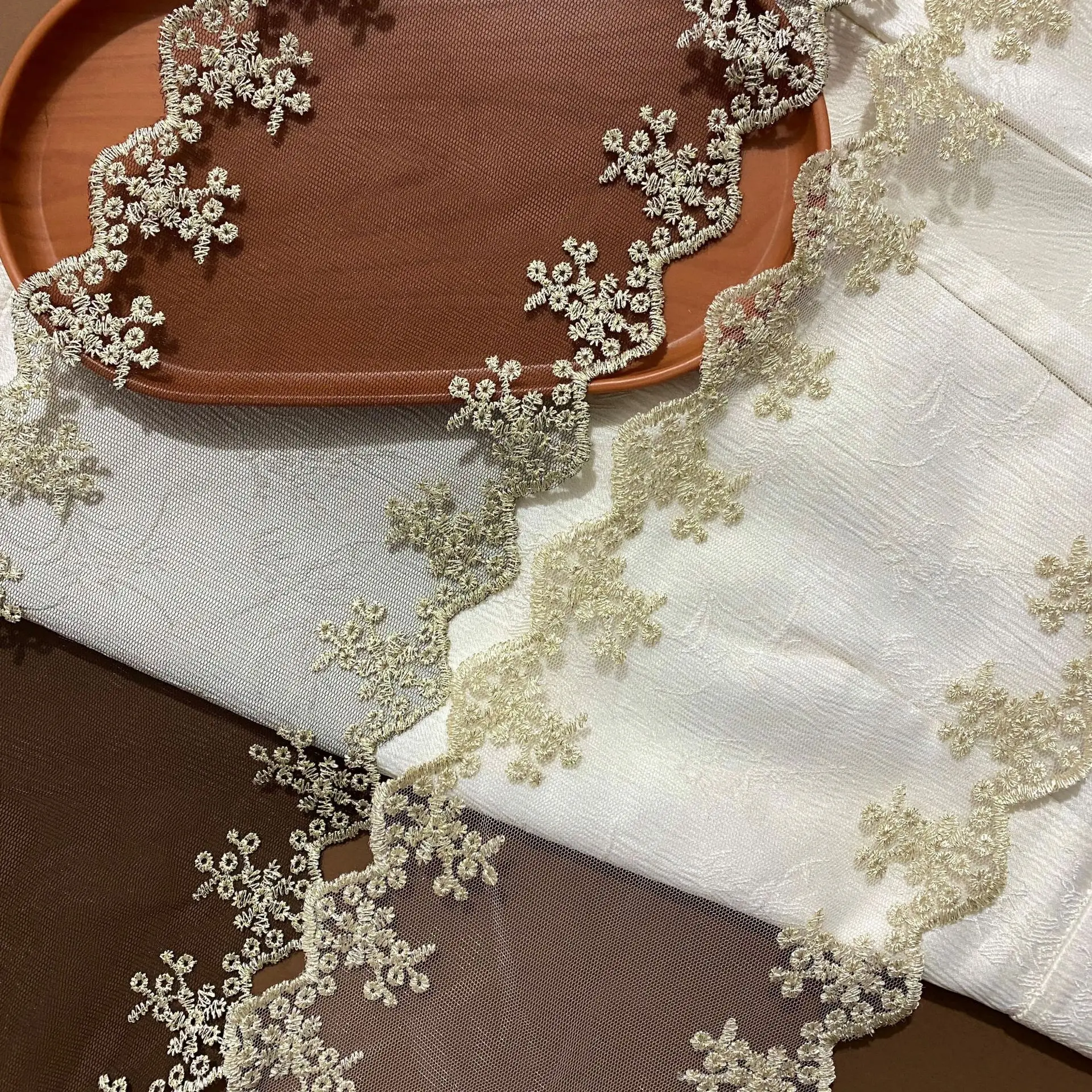 16cm Wide Gold Lace Trim 1 Yard White Nylon Mesh Lace for Lolita Skirt Sewing