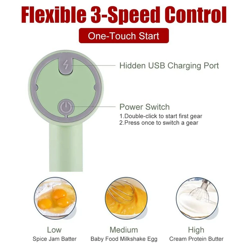 Hand Mixer Cordless Electric Blender Portable Multi-Purpose Food Beater For Mixing Eggs Whipping Cream Chopping Garlic