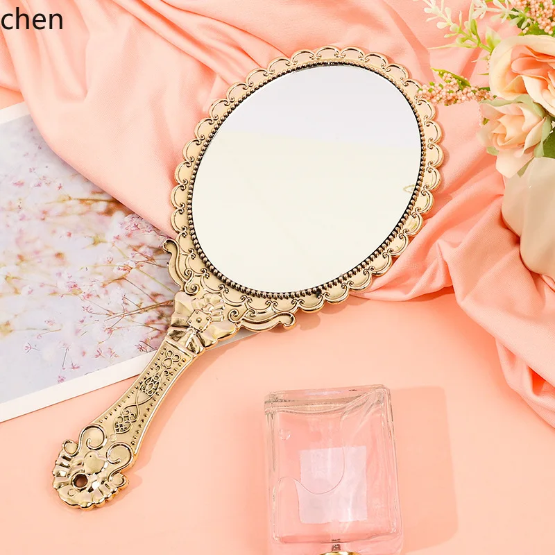 YFY  retro pattern  large rose gold cosmetic mirror handheld  portable dressing