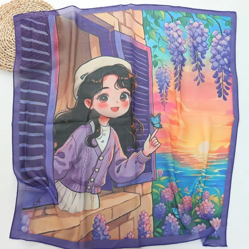 

New Style 70cm Square Towel Female Online Influencer Korean Style Fashionable All-Match Students Arm Bag Ribbon Silk Scarf