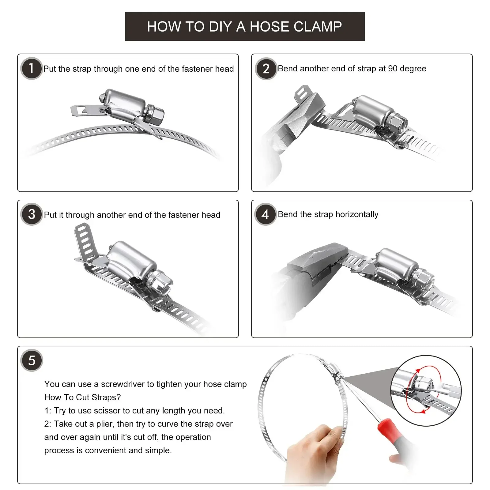 10/20PCS Clamps Hose Fasteners Stainless Steel Worm Clamp Fasteners for 12.7mm Wide Hose Clamp Steel Strip Adjustable DIY Worm