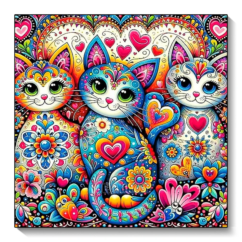 مجموعة رسم ماسية ثلاثية القطة الملونة 5D ، مجموعة مشغولات فنية من الأكريليك ذاتية الصنع ، ديكور حائط بدون إطار ، هدية مصنوعة يدويًا ، منزل #1