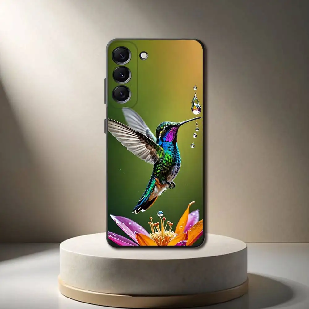 Funda de teléfono Hummingbird Art para Samsung Galaxy A 73,72,51,53,52,71,22,5G,Note,J7,8,9 funda negra suave