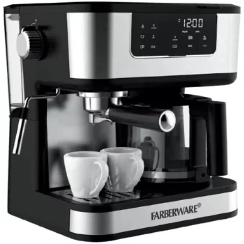 Farberware Dual Brew, 10 Cup Coffee + Espresso, Black and Stainless Finish, Touchscreen, MODEL FW54100112159