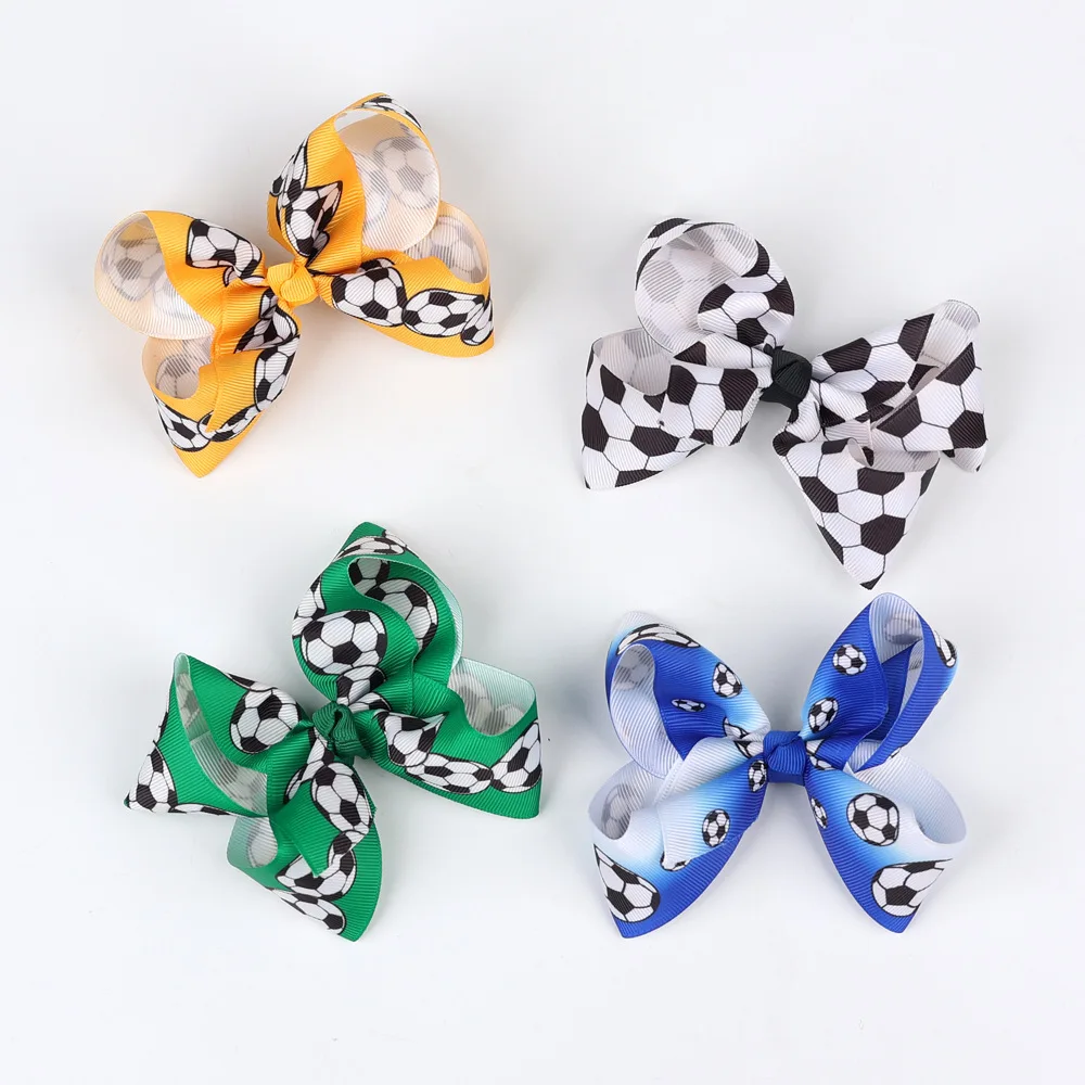 4.3 Inch Girls Women Football Printing Bowknot Hair Clips Children Cute Hair Bow Hairpins Headwear Hair Accessories image 3