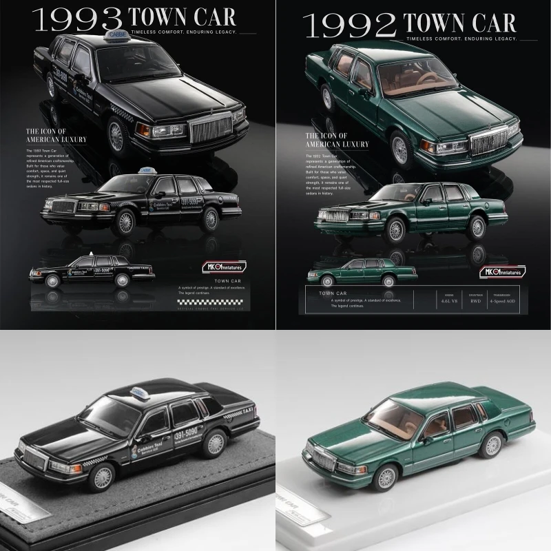 MK Miniatures 1:64 1993 Town Car Cabbie Taxi / 1992 Town Car Cartier Sedan Diecast Model Car