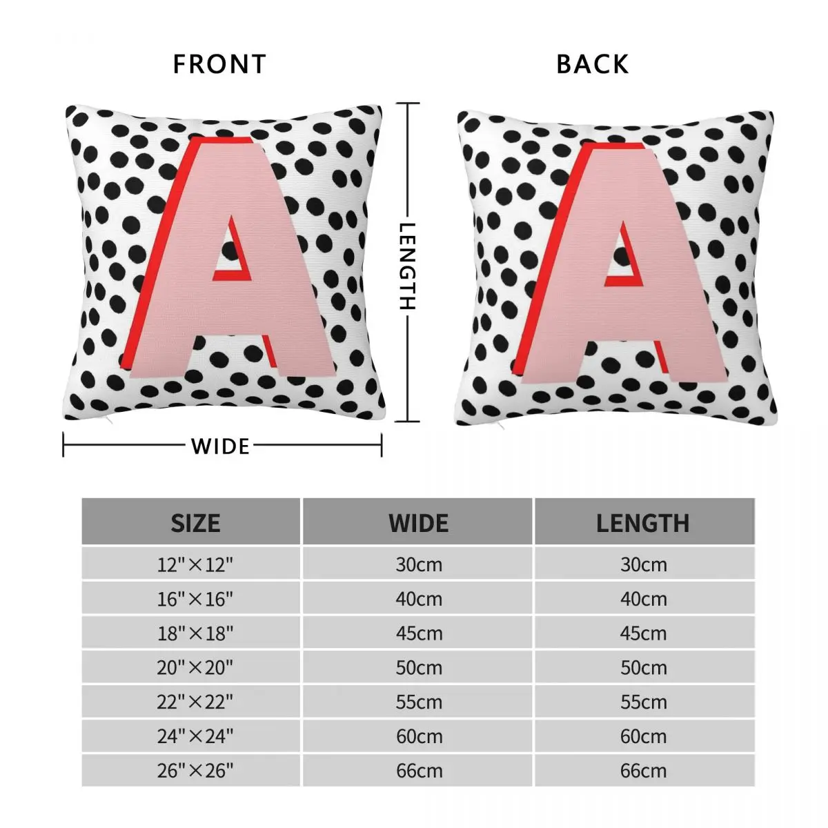 Black White Spots Pink Letter A Square Pillowcase Polyester Linen Velvet Creative Zip Decorative Bed Cushion Case 45x45