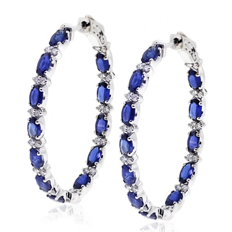 Huitan Luxury Blue Zircon Hoop Earrings for Women Delicate Daily Wearable Accessories Dance Party Female Earring Fashion Jewelry