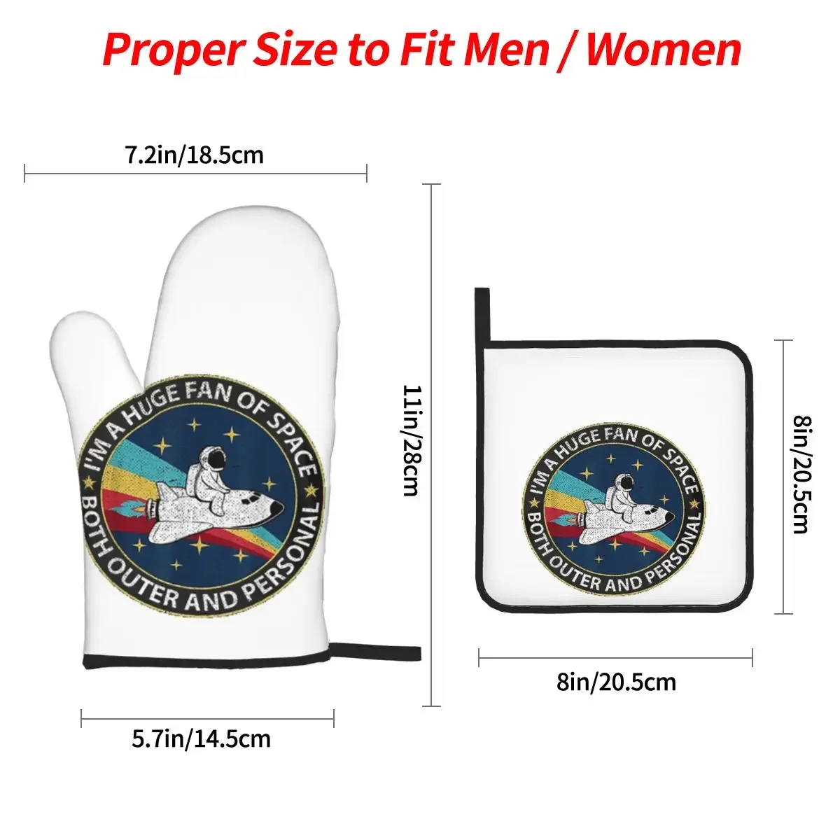 Huge Fan Of Space Both Outer And Personal Oven Mitts and Pot Holder Sets of 4 for Baking Kitchen Cooking BBQ Resistant Gloves