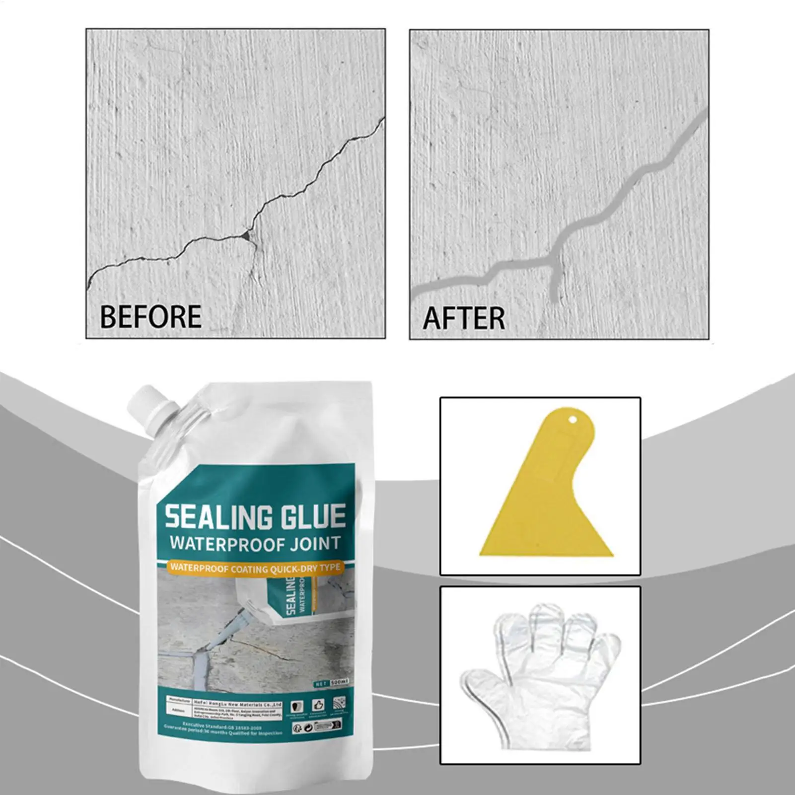 Concrete Slab Crack Repair Sealant 500ml  Self-Leveling Cement Floor Grout Quick-Drying Roof and Wall Crack Repairing
