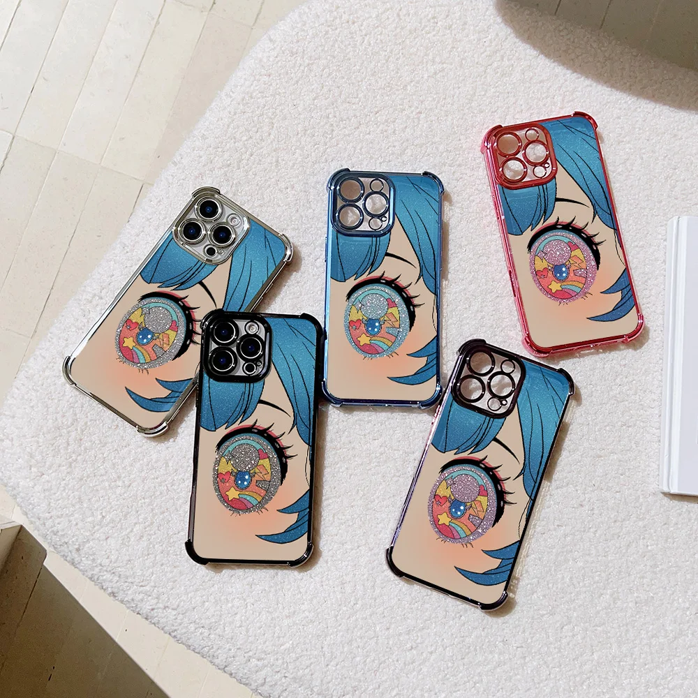 카툰 무지개빛 반짝이는 눈 플레이트 폰 케이스 샤오미 15 14 13 포코 F4 F5 X7 X6 X5 X3 프로 울트라 4G 5G 낙하 방지 에어백