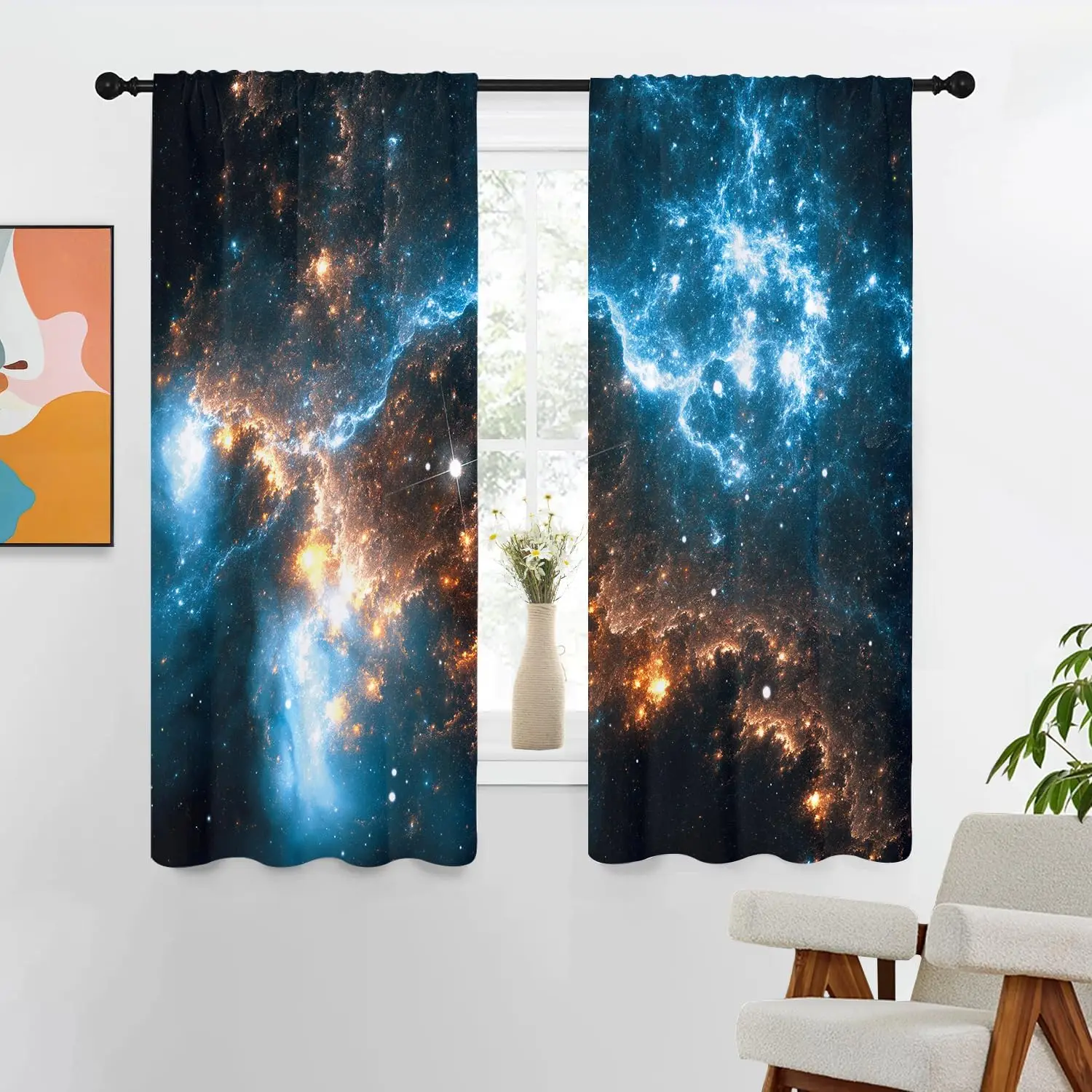Galaxy Curtains Space Kids Boys Star Outer Blue Black Universe Planets Nebula Starry Sky Fantasy Darking Cool Design Men Living