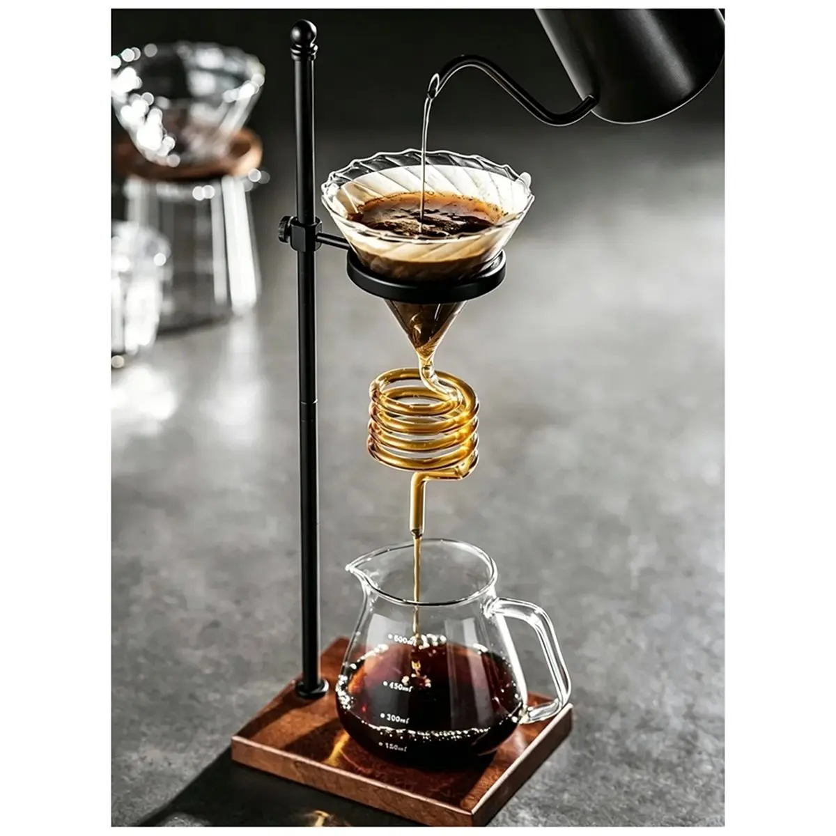 Snake Tube Glass Coffee Filter: Spiral Cooling, Wine Decanter Style, Portable Brewing