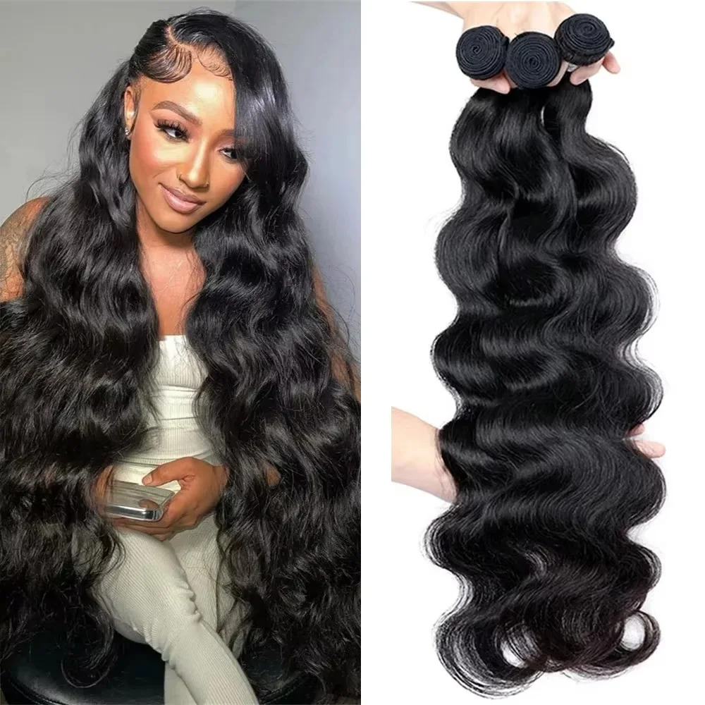 1/3/4 PCS Body Wave Human Hair Bundles Brazilian Remy Virgin Hair Weave Extensions Natural Black Unprocessed Hair Weave 40 Inch
