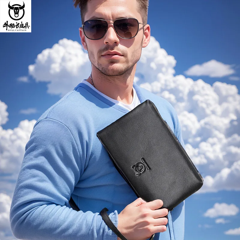 

Мужская сумка из натуральной кожи, мягкая воловья кожа, многофункциональная тонкая молния, деловой кошелек большой емкости