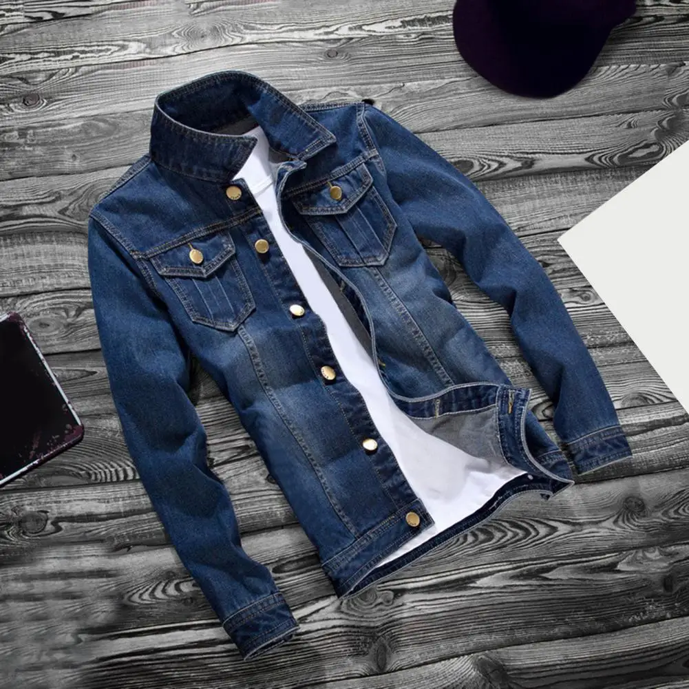 

Popular Teens Denim Jacket Vintage Long Sleeve Retro Slim Fit Buttons Denim Coat Men Jeans Jacket Dressing