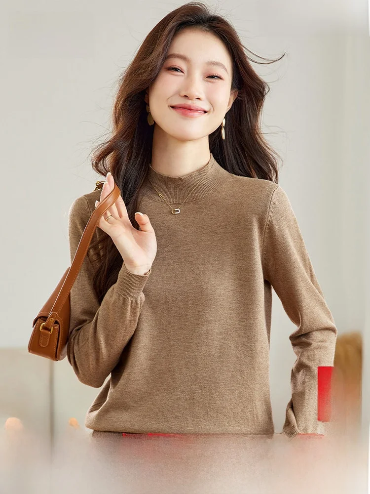 

Ультрамягкий комфортный женский вязаный свитер с высоким воротником, повседневный, с длинным рукавом, однотонный, базовый слой для осени и зимы