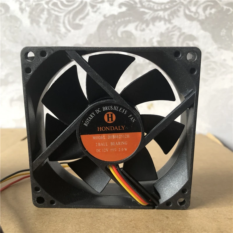 

HONDALY DFB802512H 12V 2.0W 8CM 8025 3-wire double ball bearing cooling air blower