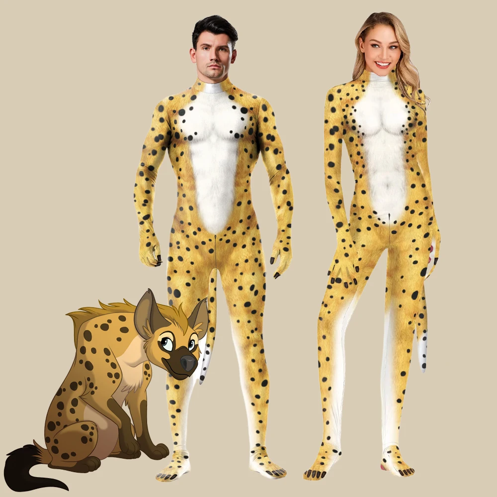

Африканский костюм Гиены для косплея, 3D принт с хвостом, животное, промежность, молния, сексуальный комбинезон для пары, Хэллоуин, карнавал, зентай, вечерние боди