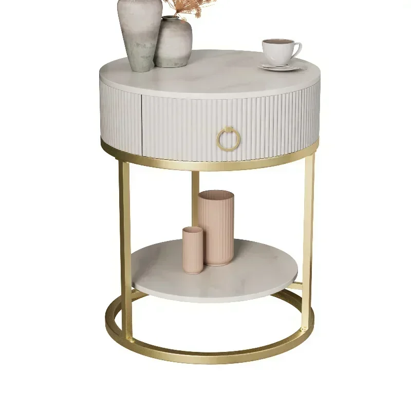 

Light Luxury Modern round Stone Plate Drawer Small Coffee Table Living Room Sofa Simple Table Side Cabinet Net Red Bed