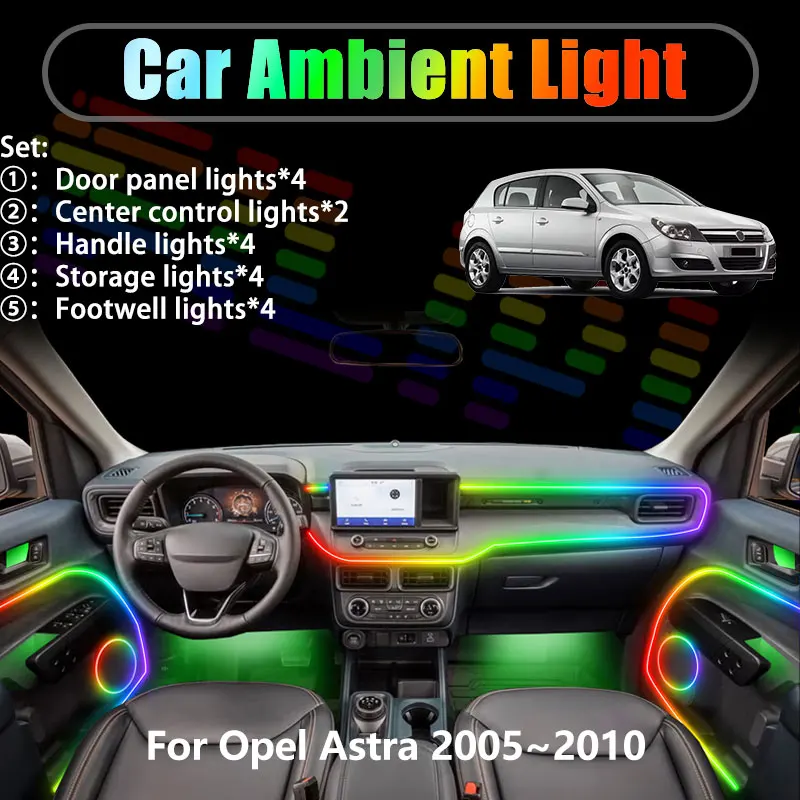 

Для Opel Astra 2005~2010 A04 Vauxhall MK3 2/18 в 1: Комплект светодиодной подсветки салона и багажника USB RGB с эффектом потока
