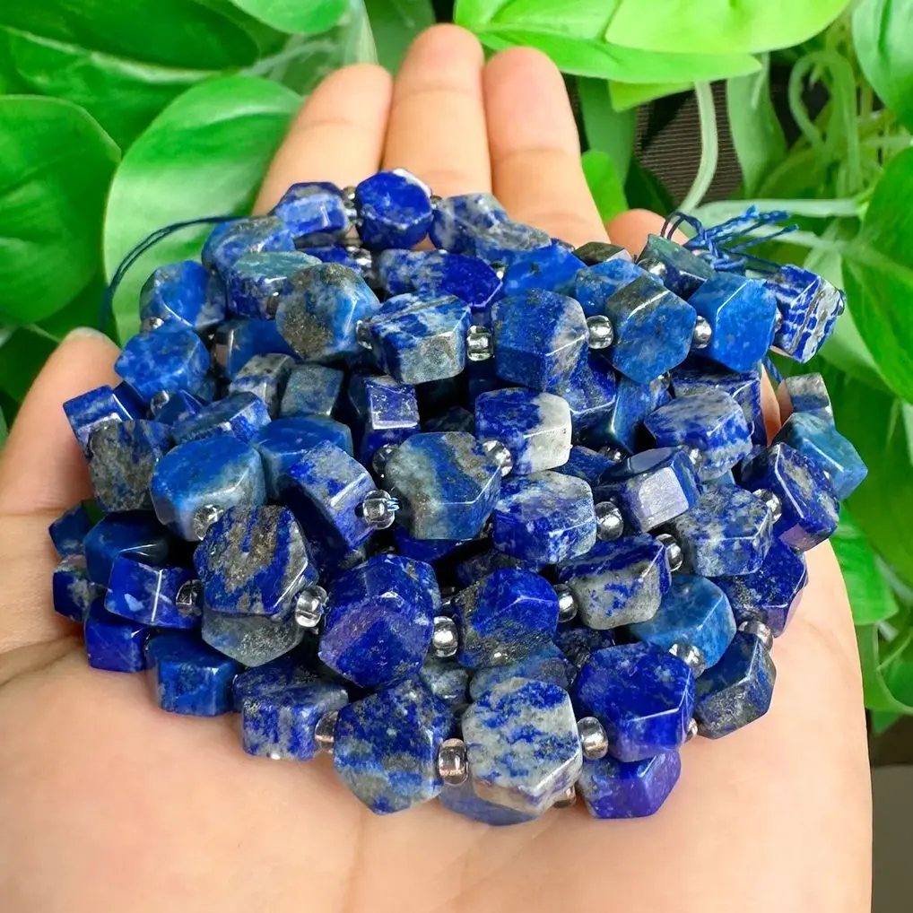 Natural Hexagon Stone Beads Lapis Lazuli Charm Loose Bead for Jewelry Making Handmade DIY Jewelry Material Accessories 8.5x9.5mm